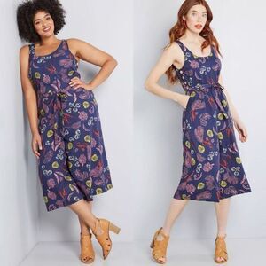Modcloth Womens Blue Garden Linen Blend Elated All Over Cropped Jumpsuit XXS